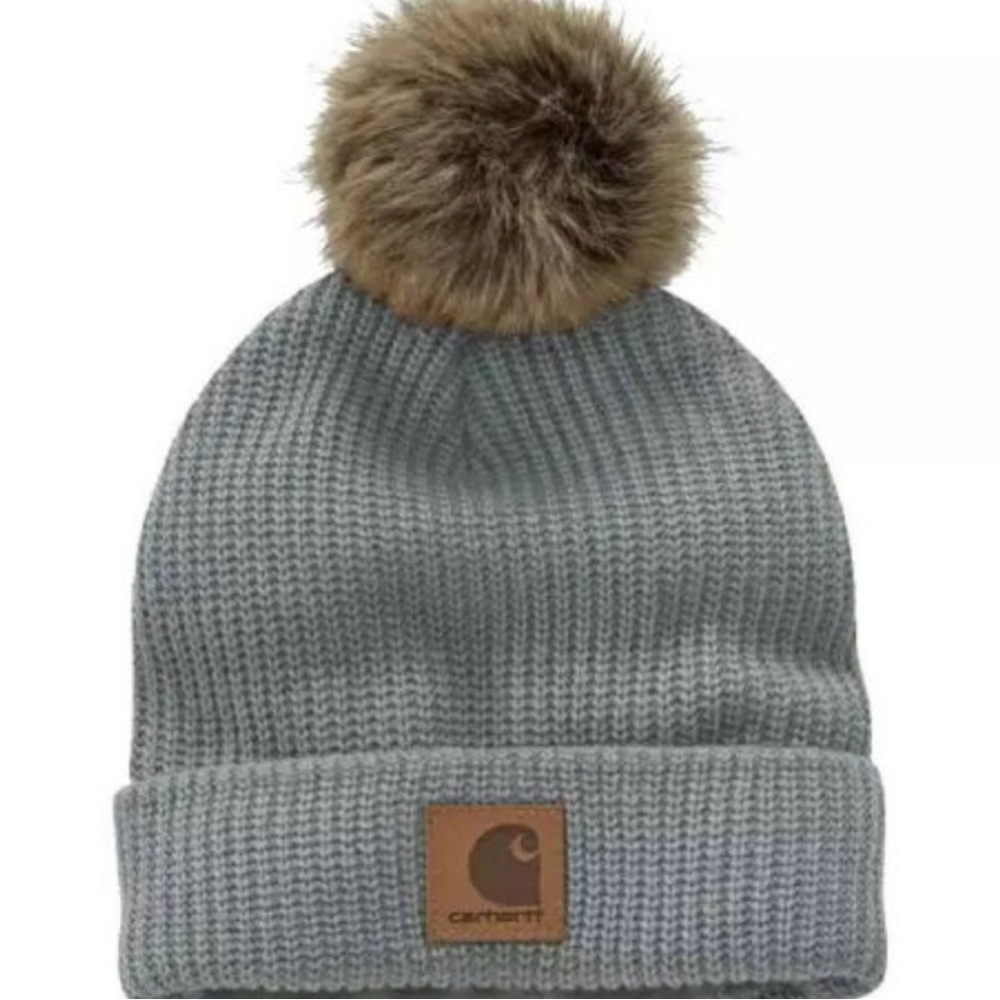 Carhartt Women’s Gray Knit Pom-Pom Fleece Lined Hat